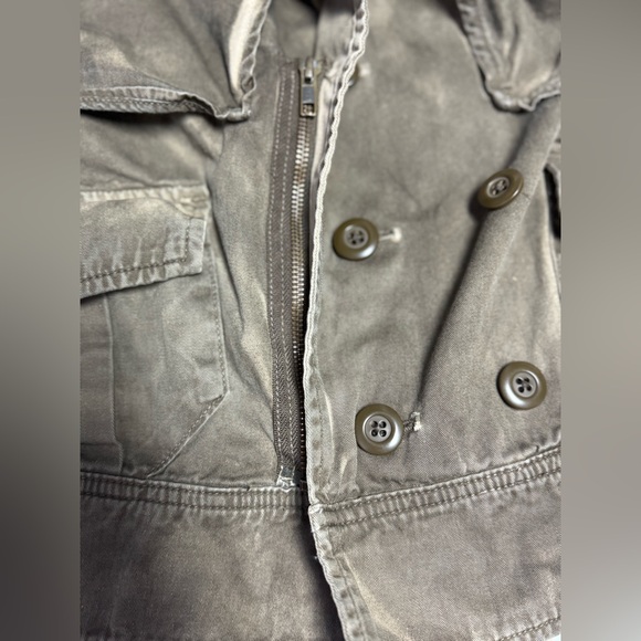 LONDON Jean Olive dyed distressed cropped double breasted utility Jacket size L - Picture 10 of 15